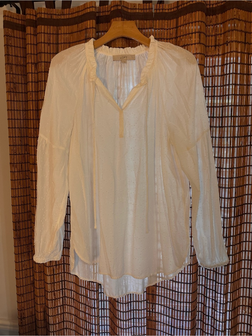 LOFT White Dot-Texture Peasant Tunic Top